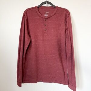 Sonoma Mens Waffle Knit Henley Shirt Large Tall Burgundy Red